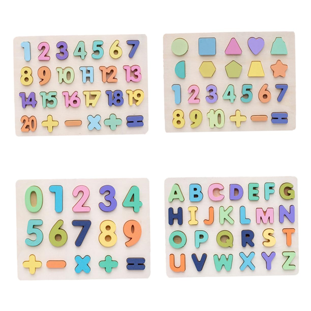 VANZACK Giocattolo Educativo Puzzle Lettere e Numeri in Legno per Ragazzo Ragazza, Set 4 Pezzi Superficie Liscia e Design Semplice, per Festa Scuola Decor