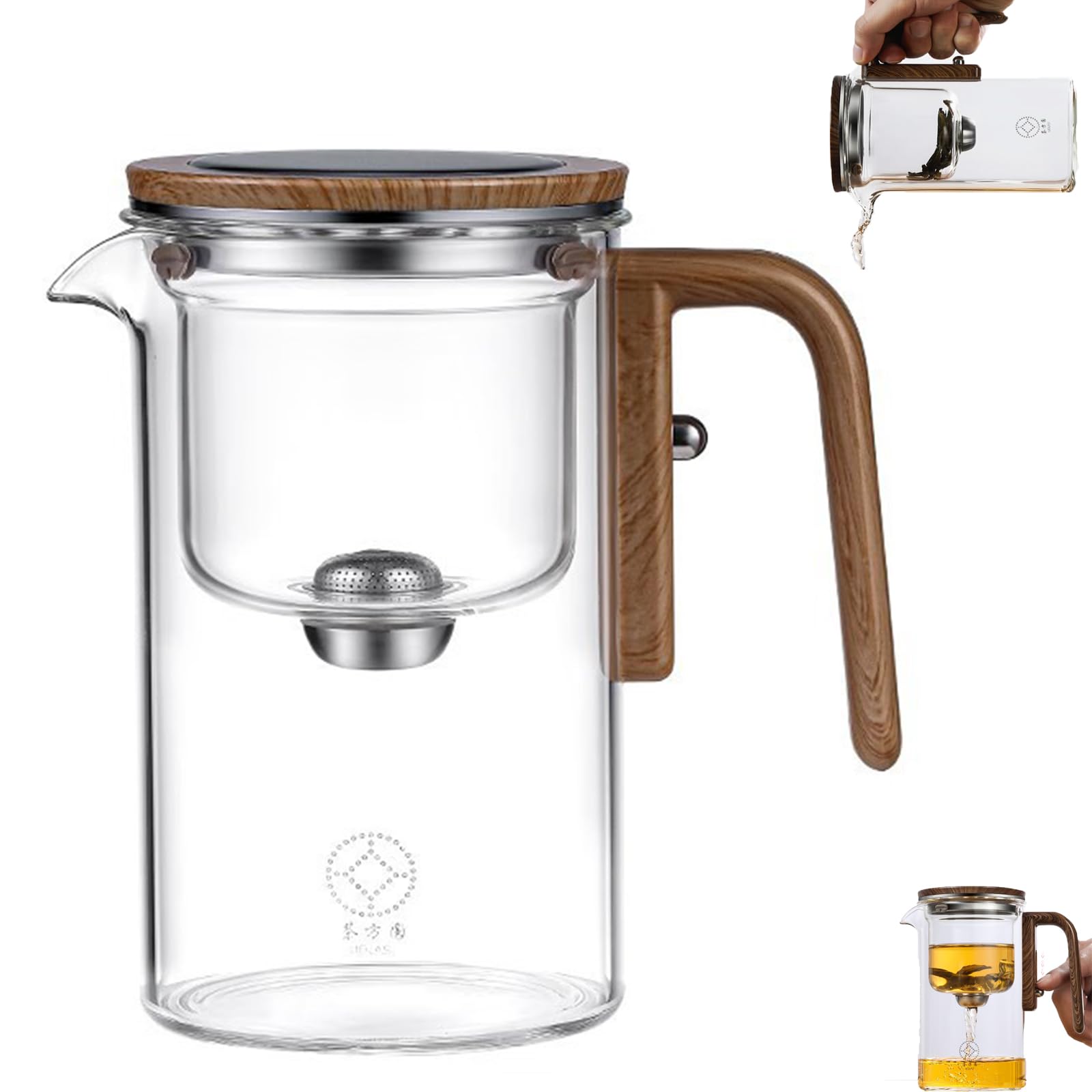 Witchcraft Tetera de cristal con mango de madera, Enchantea Teapot with Wooden Handle Enchantipot Magic Tea Pot Glass Clear Teapot with Strainer (transparente, 720 ml)
