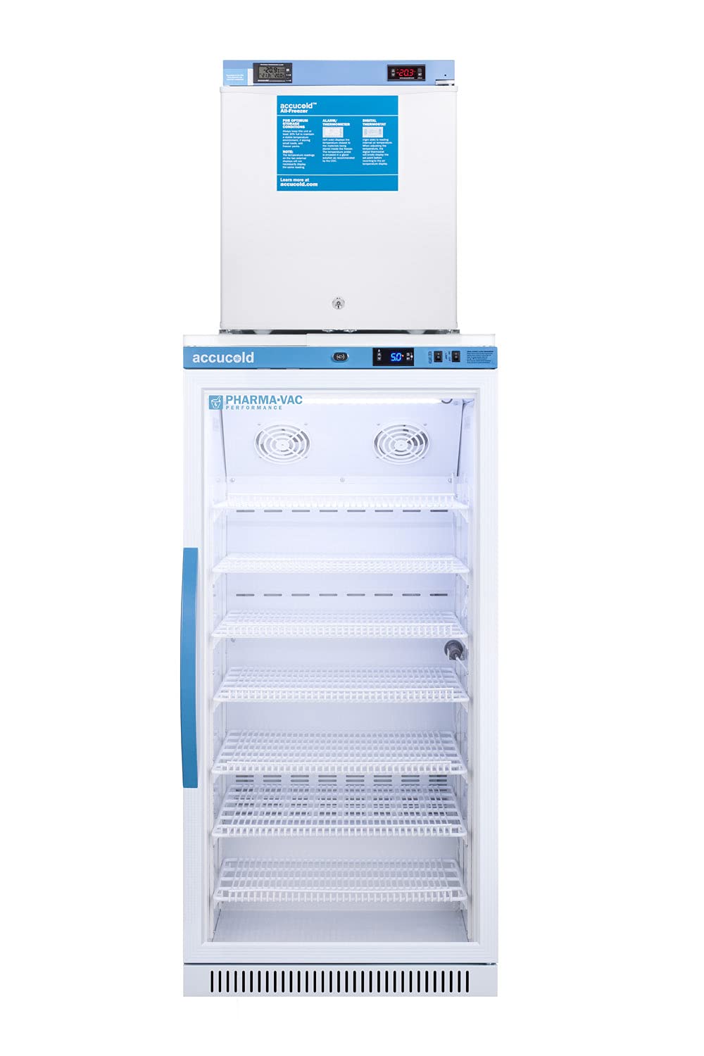 Summit Appliance ARG8PV-FS24LSTACKMED2 Stacked Combination of Pharma-Vac ARG8PV 24" Wide All-refrigerator and FS24LMED2 Compact Manual Defrost All-freezer for Vaccine Storage on Fridge.com