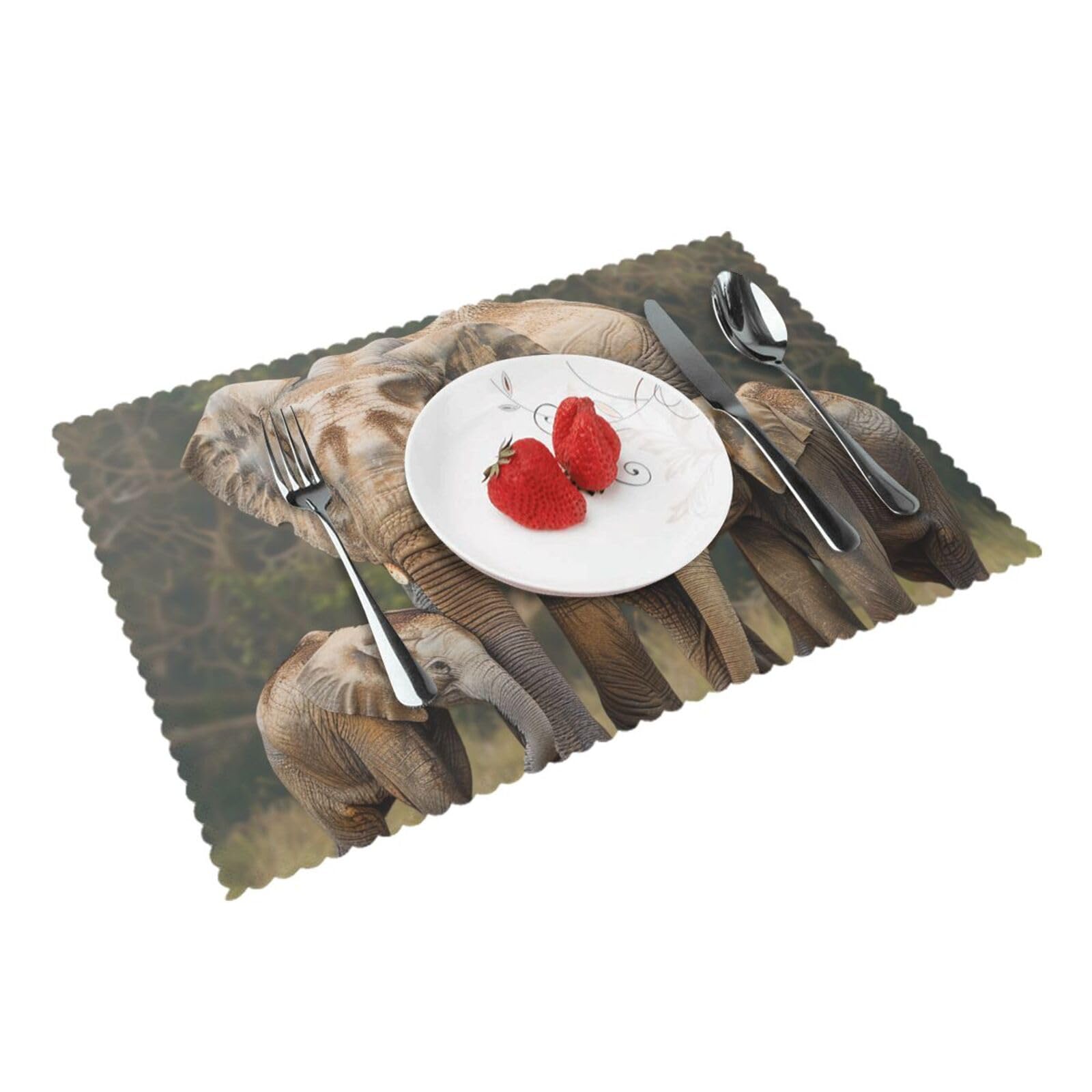 Elephant Family Printed Placemat Heat Resistant Place Mats Set of 4 PCS Washable Kitchen Table Mats, 12x18 Inch
