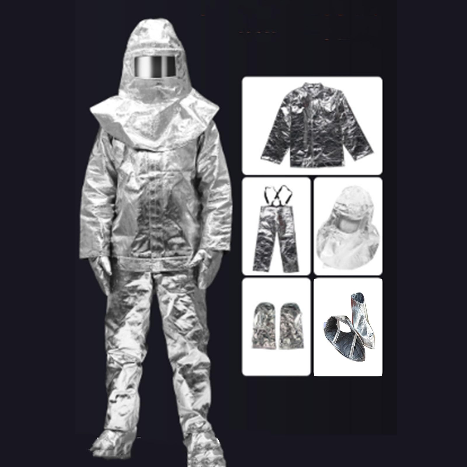 Traje de protección contra radiación térmica: Ropa Resistente al Calor con Revestimiento de Aluminio para Operaciones químicas, de extinción de Incendios y de Rescate.