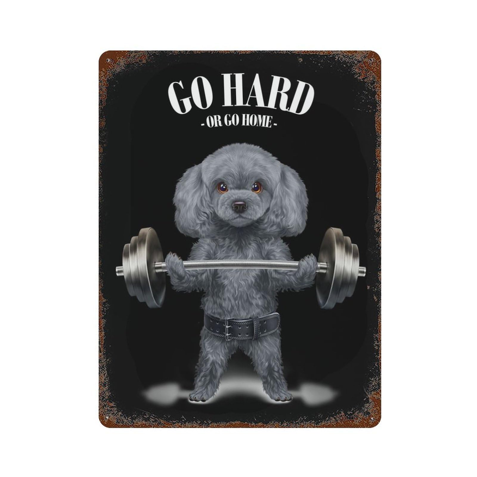 Poodle Dog Weightlifting Retro Metal Sign 15.7"x11.8", Classic Wall Plaque for Garage, Pub Or Kitchen