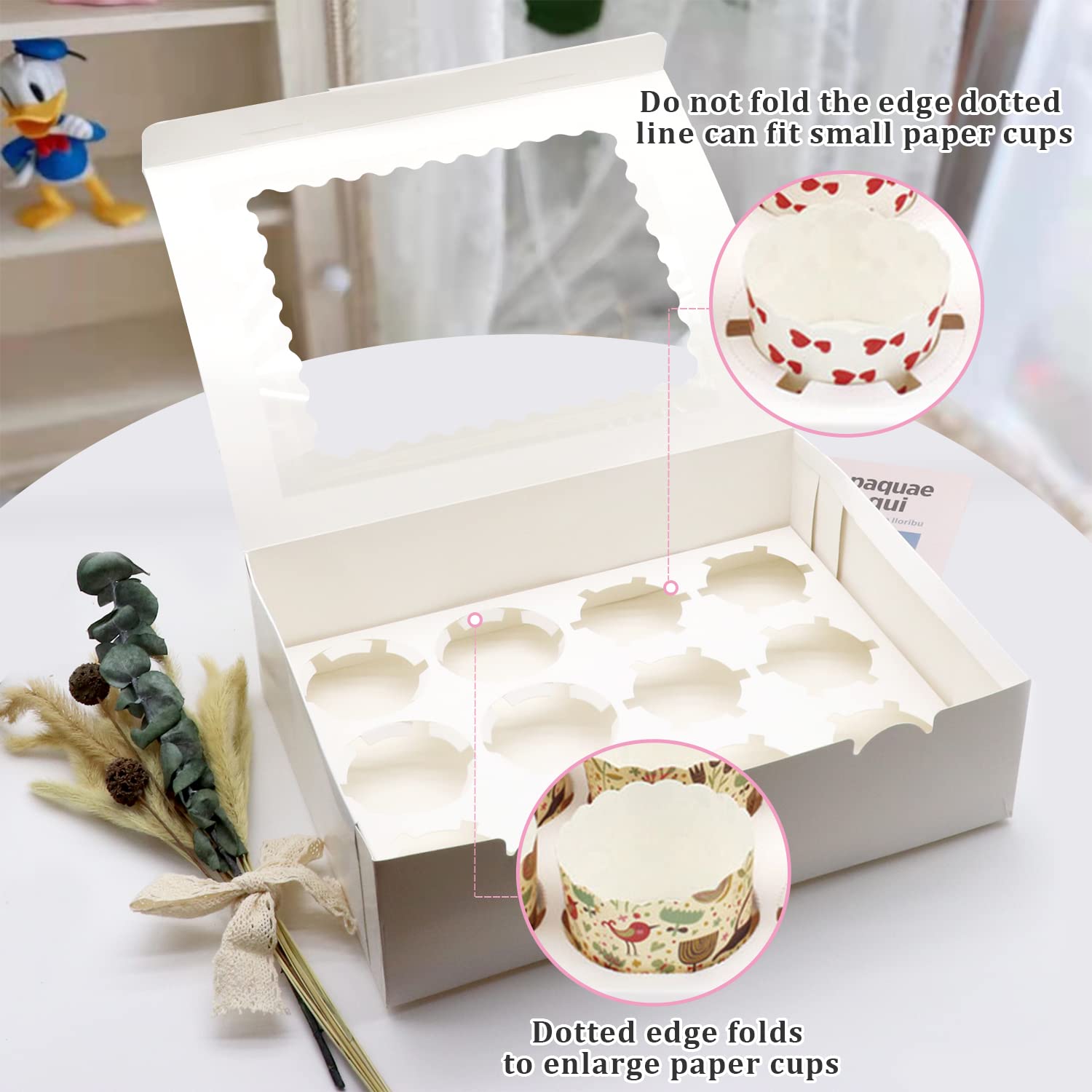 Hoewina 6 scatole per cupcake, contiene 12 contenitori per cupcake con finestra, per uso alimentare, facili da trasportare e presentare, ideali per cupcake, dessert e molto altro ancora