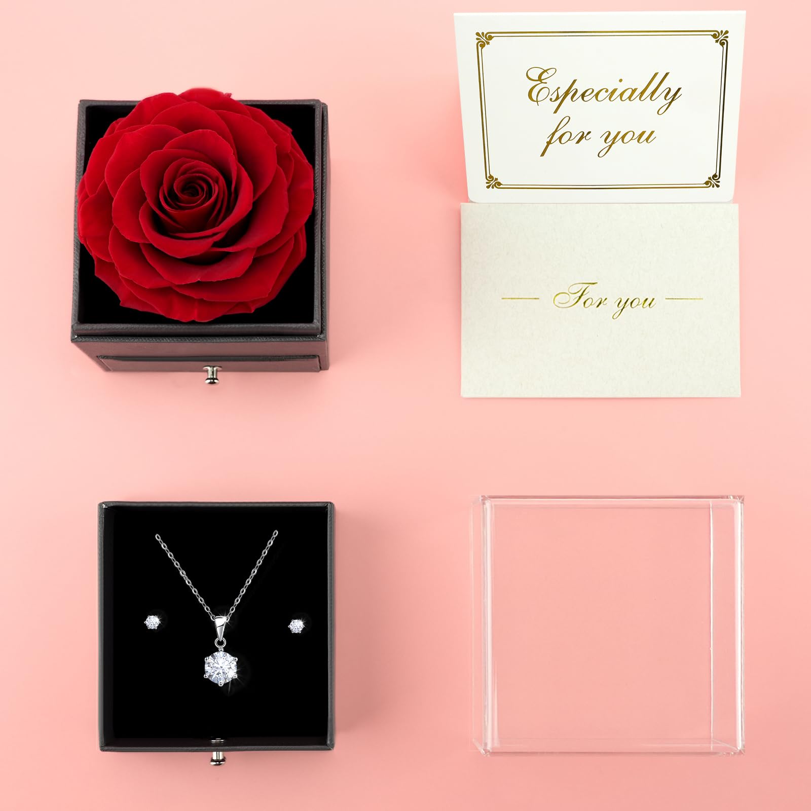 Sunia Festa della Mamma Idee Regalo, Vera Rosa Eterna con Collana Argento 925 Donna con e Orecchini, Rosa Stabilizzata Vera, Idee Regalo Donna, Regalo Mamma Compleanno, Regalo Festa della Mamma