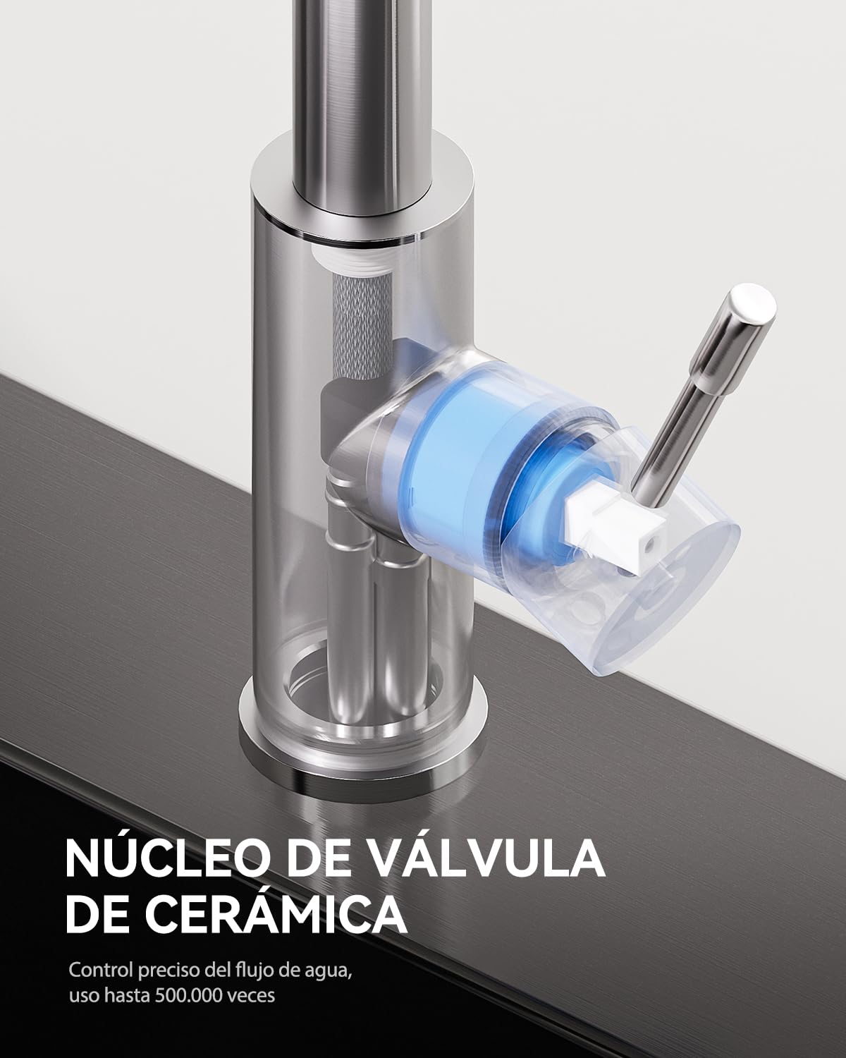 Grifo de cocina extensible, grifo de cocina con ducha, dos tipos de chorro de agua, grifo de alta presión, grifo de cocina de acero inoxidable cepillado, monomando de cocina, rotación de 360 ° | Dos tipos de chorro de agua, rotación de 360°, agua fría y c