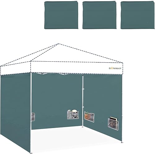 SANWAY Instant Canopy Tent Sunwall Silver, 3 Pack Sidewall Only, for 10x10 Pop up Canopy, with 2 Storage Pockets (Green, Splicable)