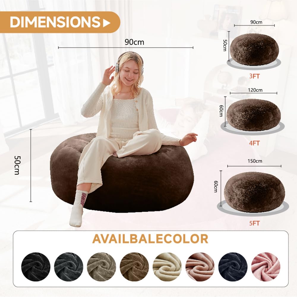 Bubble Couch, Puf, Silla Puf, Sofá Individual, Sofá Perezoso, para Adultos, Silla de Lectura Suave y Cómoda, para Salón, Dormitorio, Balcones, 90 x 90 x 50 cm (Marrón)