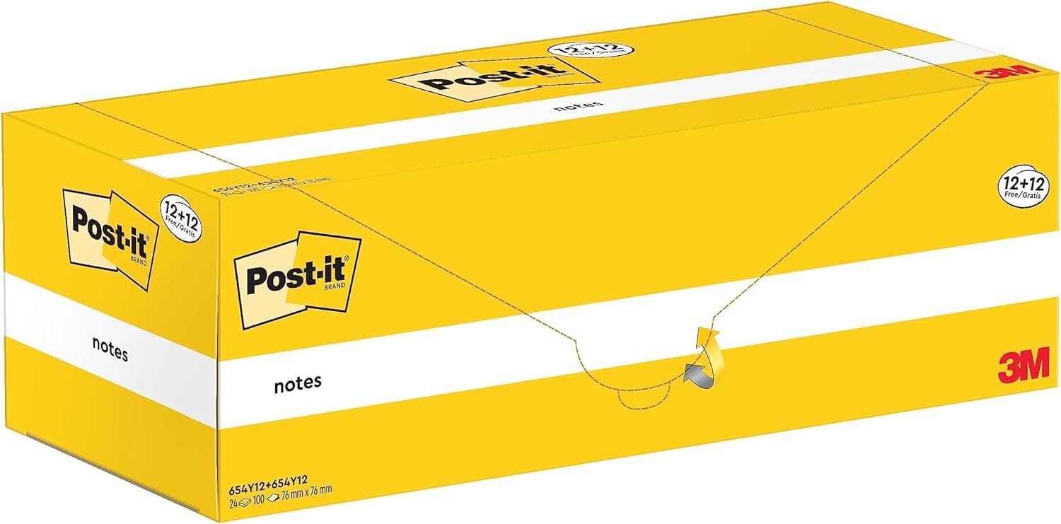 Post-it Canary Yellow Foglietti Adesivi 76 mm x 76 mm, Confezione da 24 blocchetti, 100 Fogli per blocco