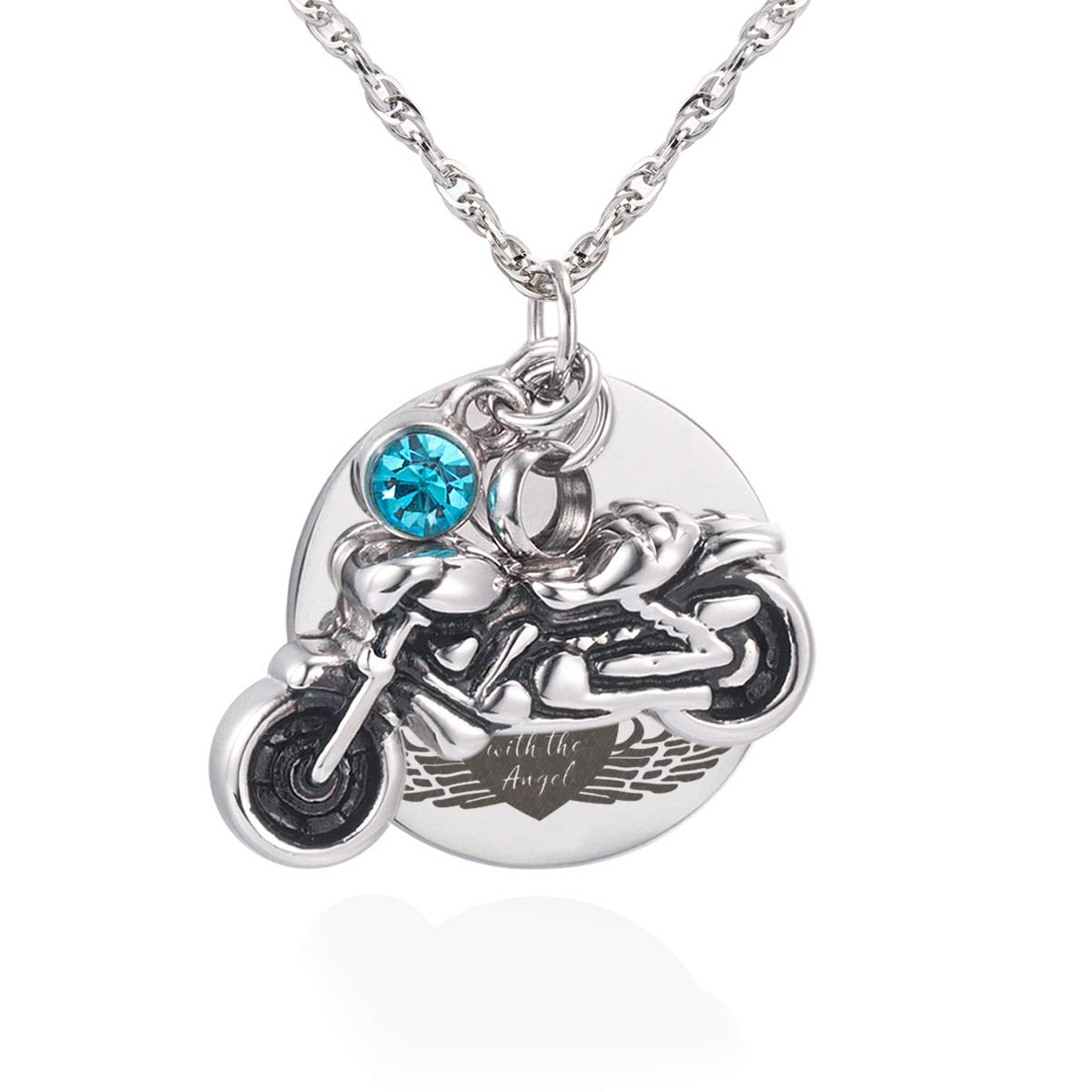 FASJOY Motorcycle Rider Memorial Urns Riding with the Angel Cremation Jewelry Birthstone Keepsake Ashes Locket (Customized)