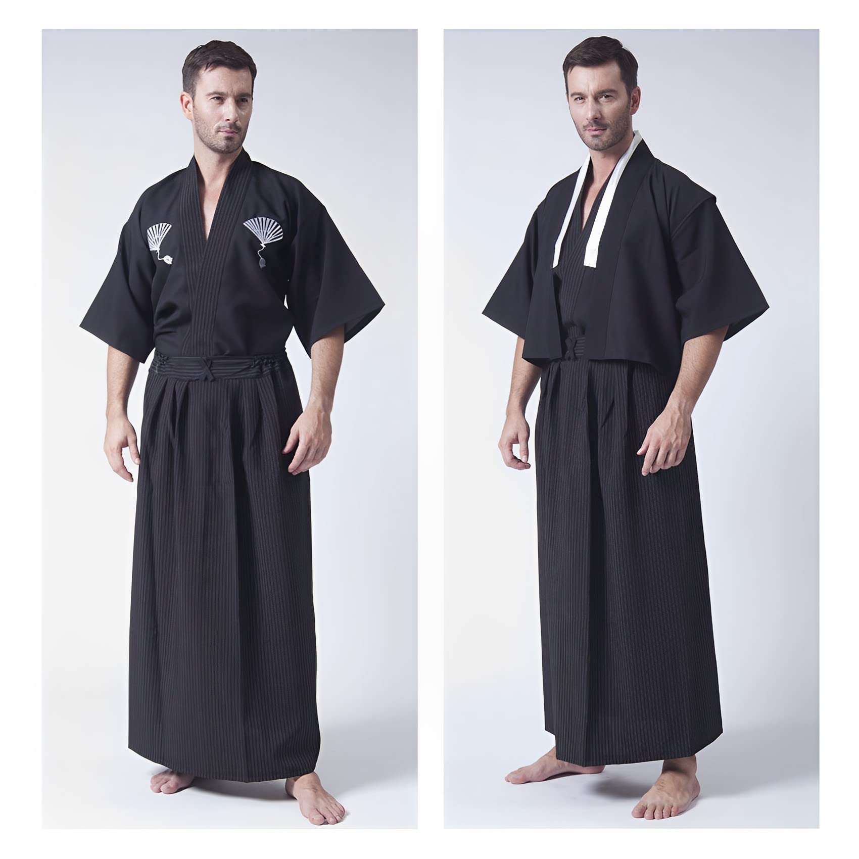 Kimono Männer Yukata Robe Traditionelle Samurai Uniform Cosplay Kostüm Japanischer Stil Kleidung Haori Jacke Top Hakama Rock Set, Einheitsgröße