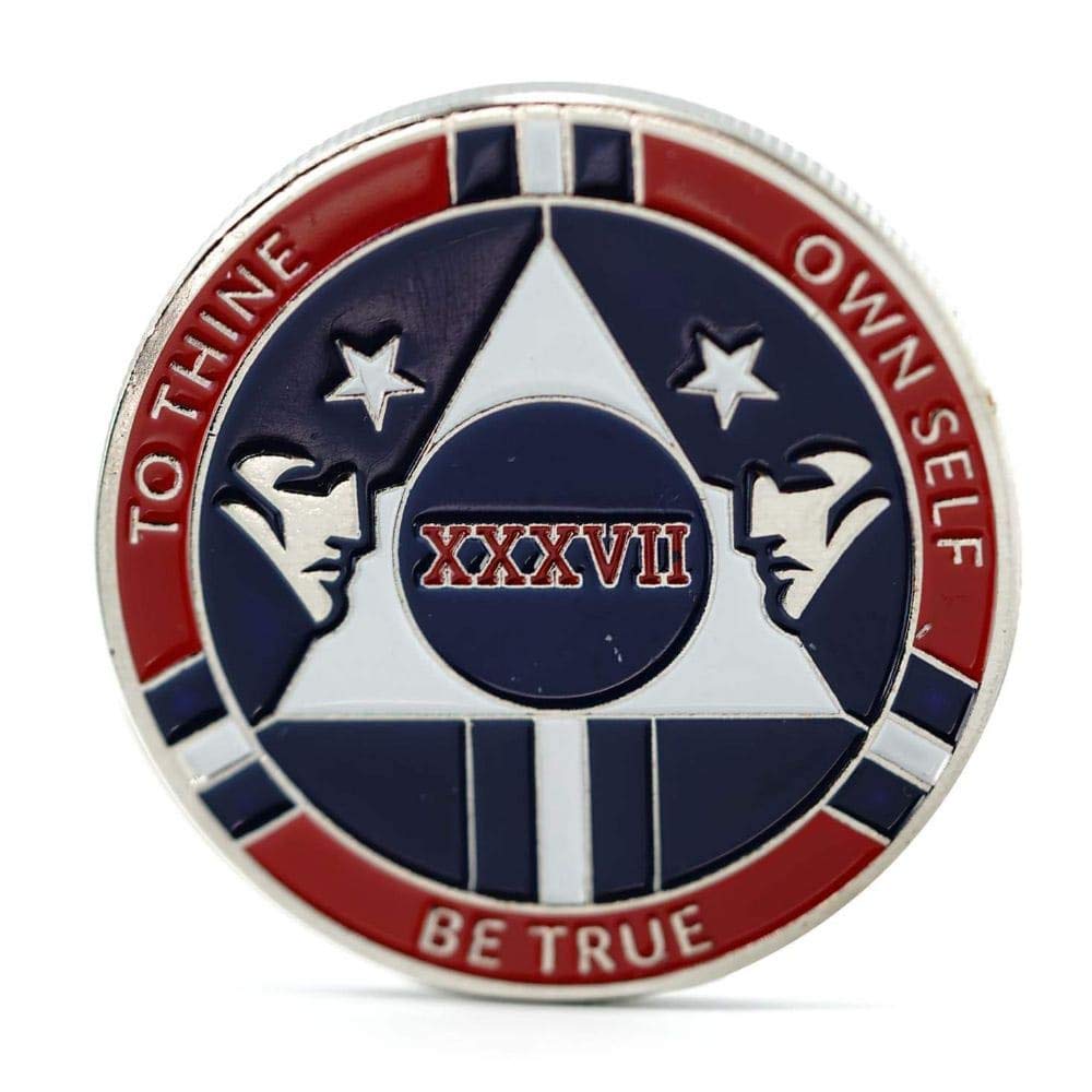 MyRecoveryStore 37 Year Red and Blue Patriotic Yearly AA Medallion Large Sized w/Coin Capsule Red and Blue Alcoholics Anonymous AA Chip 1-50 Years