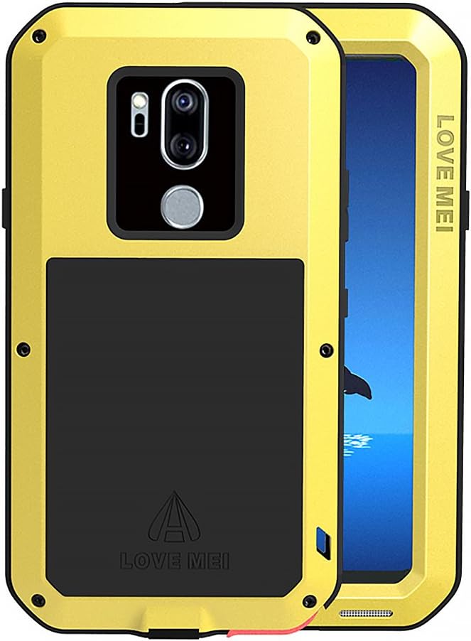 Feitenn Case for LG G7 / LG G7 ThinQ, Armor Aluminum Alloy Cover Heavy Duty Gorilla Glass Rubber Waterproof Shockproof 360 Protective Military Outdoor Men Bumper Defender for LG G7 2018 - Yellow
