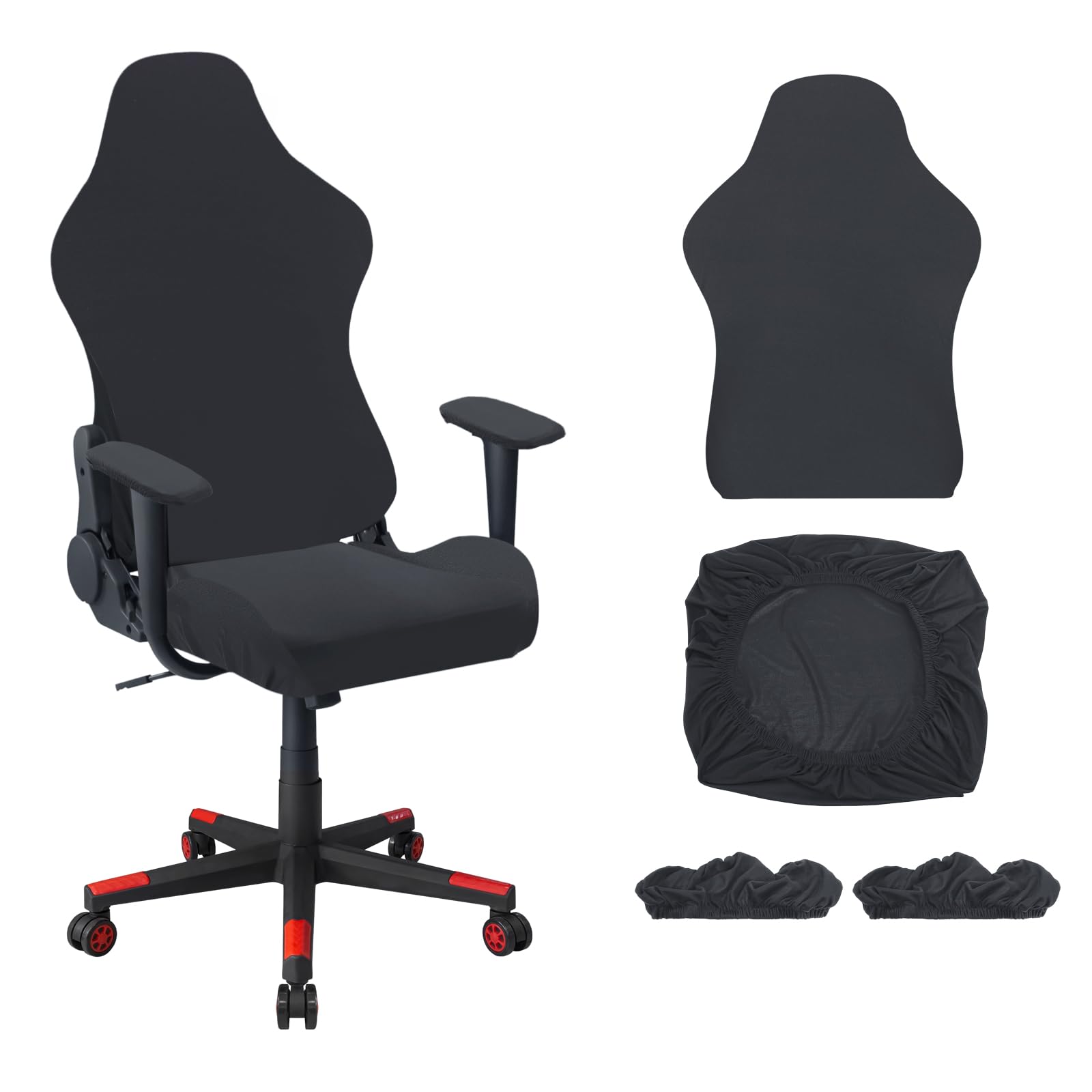 Housse de chaise de bureau inclinable élastique grise avec couvre-accoudoirs amovibles