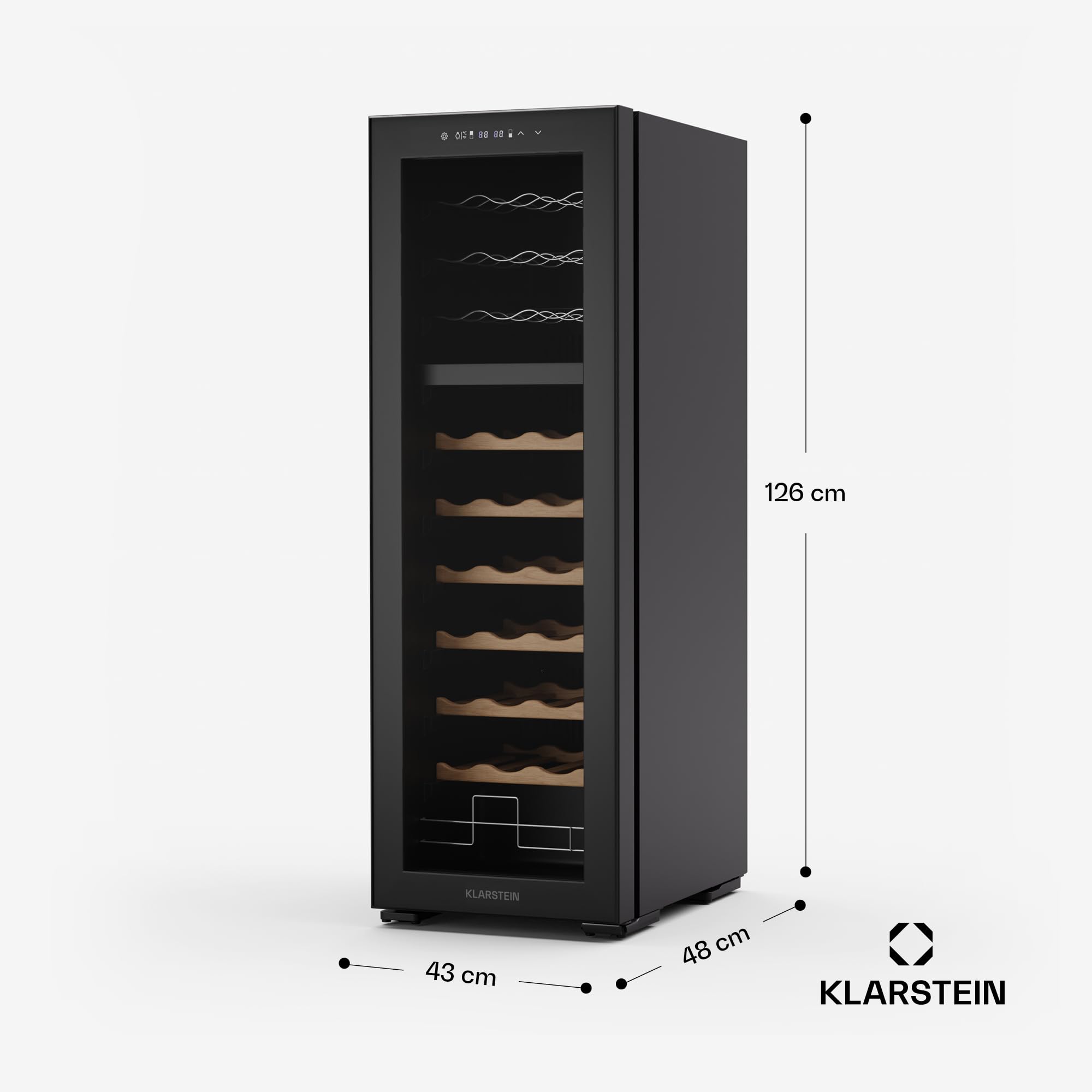 Klarstein Bovella 44 Duo+ - Cantinetta per Vini, 44 Bottiglie, Doppia Temperatura 5-18°C, Touch Control, LED, UV, A Libera Installazione