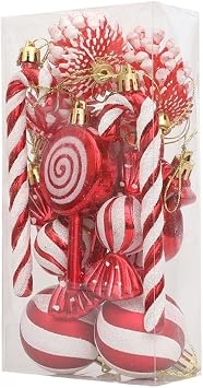 13Pcs Christmas Candy Canes Plastic Candy Decorations Peppermint Ornaments for Christmas Tree Candy Lollipop Craft Decor for Xmas Home Party Supplies (Red)
