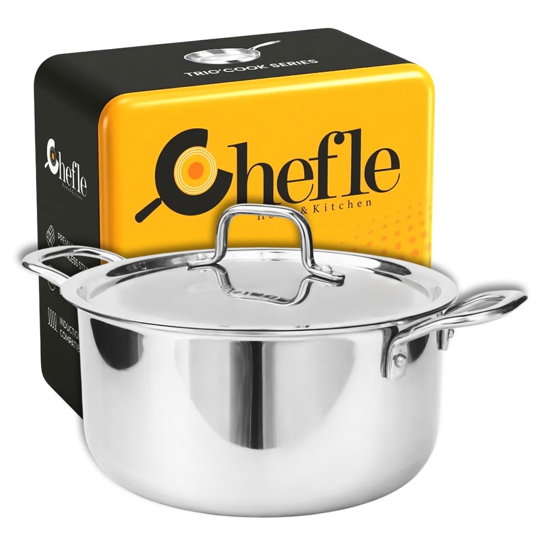 Trio-Cook Triply Stainless Steel Saucepot | Casserole | Biryani Handi with Lid (28cm | 8Liter)-image-3