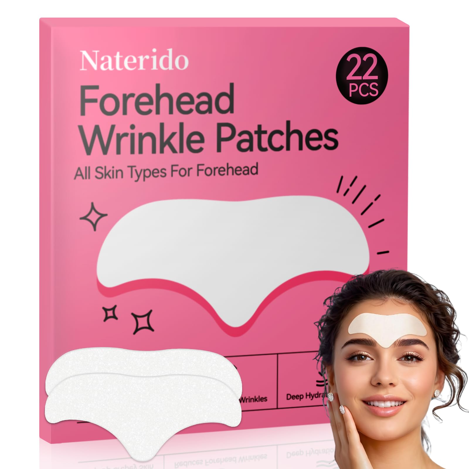 Naterido Forehead Wrinkle Patches, 22 Pcs, Anti-wrinkles, Anti-Slip Overnight Face Wrinkles Patch