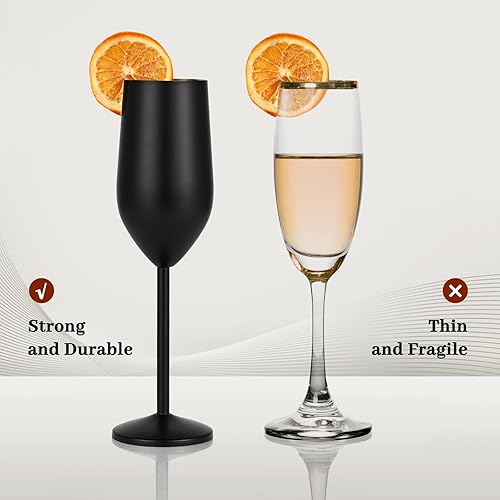 Miniatura 6 de Lifecapido Paquete de 4 copas de champán de acero inoxidable, copas de champán irrompibles de 8 onzas, elegantes copas de champán de acero