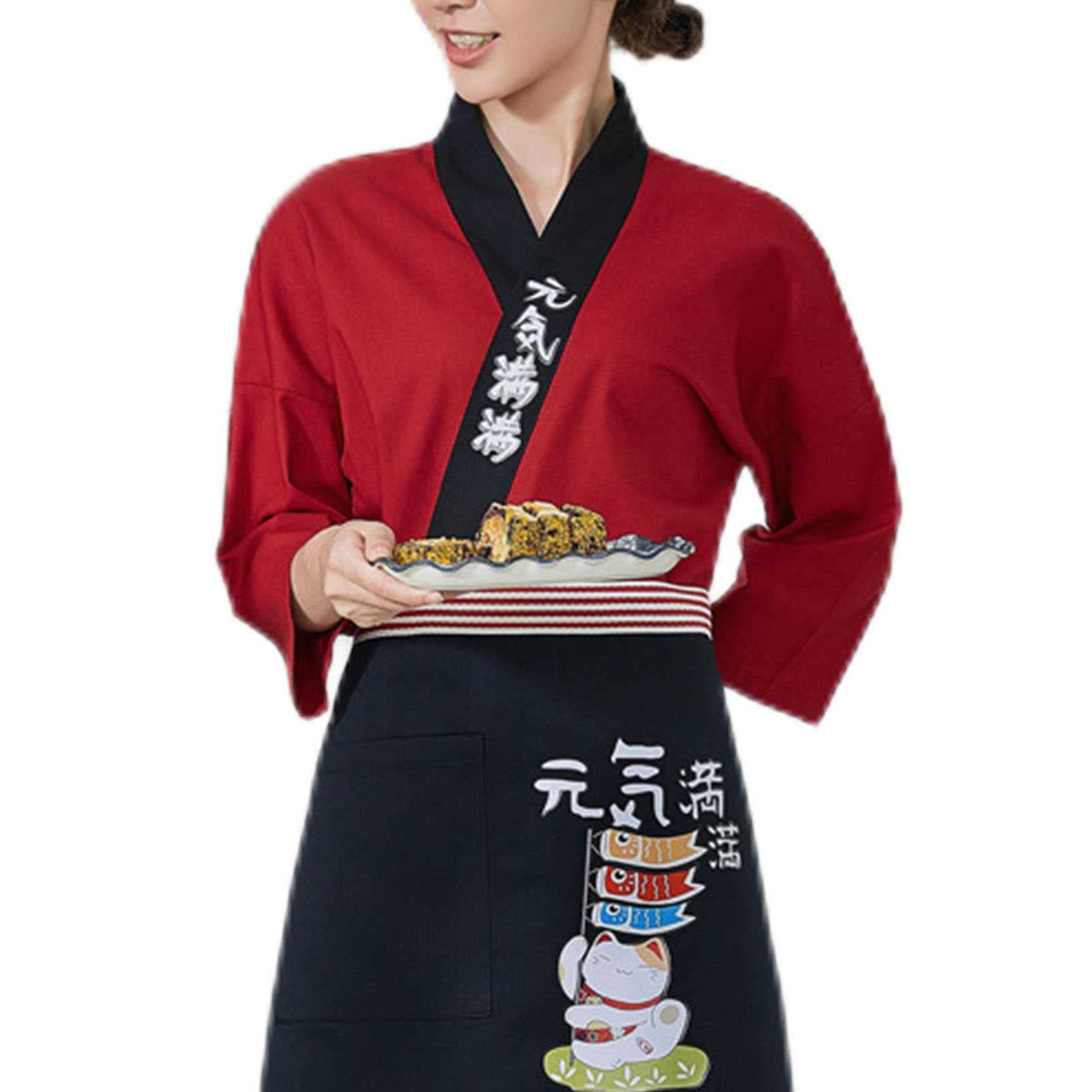Uomo Donna Giacche da Chef Stile Giapponese Uniforme Professionale Manica a 3/4, Traspirante
