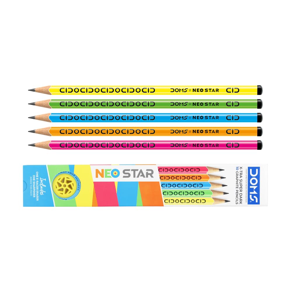 Doms NEO STAR X-TRA Dark Pencil | Pack of 10 with Sharpner And E