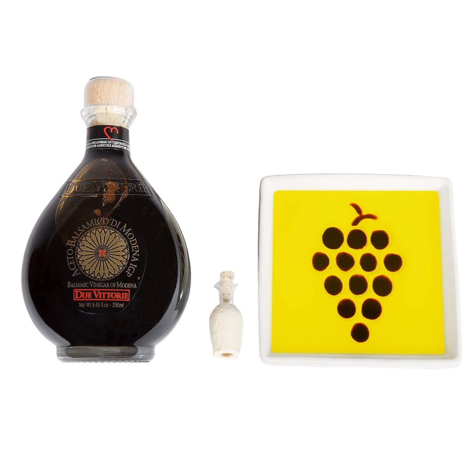 Bread Dipping Set - Dipping Plate Grapes & Due Vittorie Oro Gold PGI Balsamic Vinegar 250ml (1 Pack)