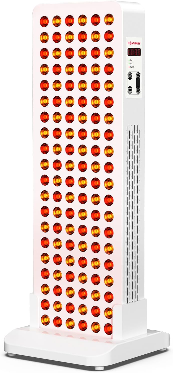Red Light Therapy with Base, 630/660/810/830/850nm 5 Wavelengths Red Near Infrared Light Device with 120 Dual Chip Clinical Grade LEDs, Remote Control, Timer for Face, Body, Skin, BO-600