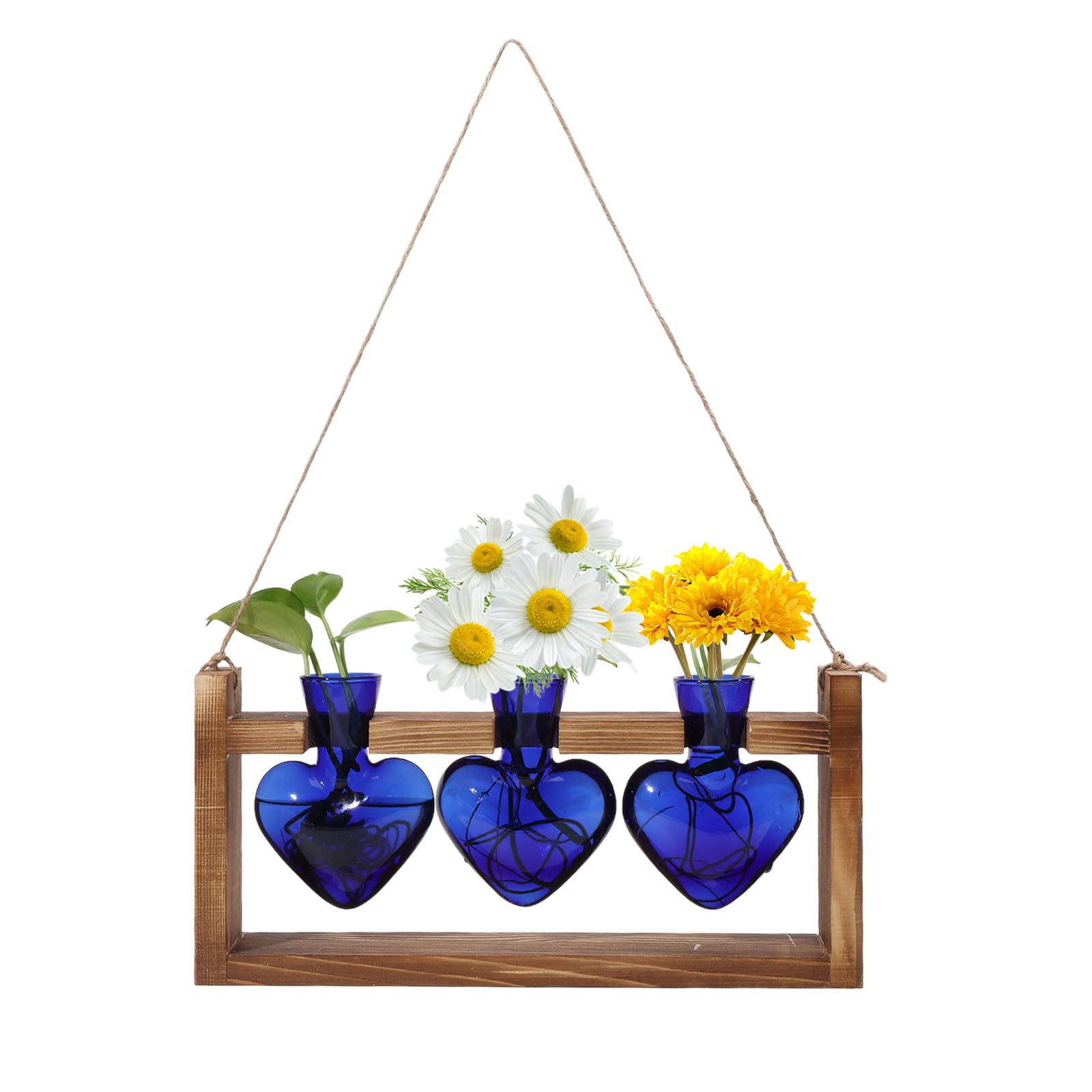 Station de propagation de plantes en bois pour décorer votre maison avec 3 vases cœur