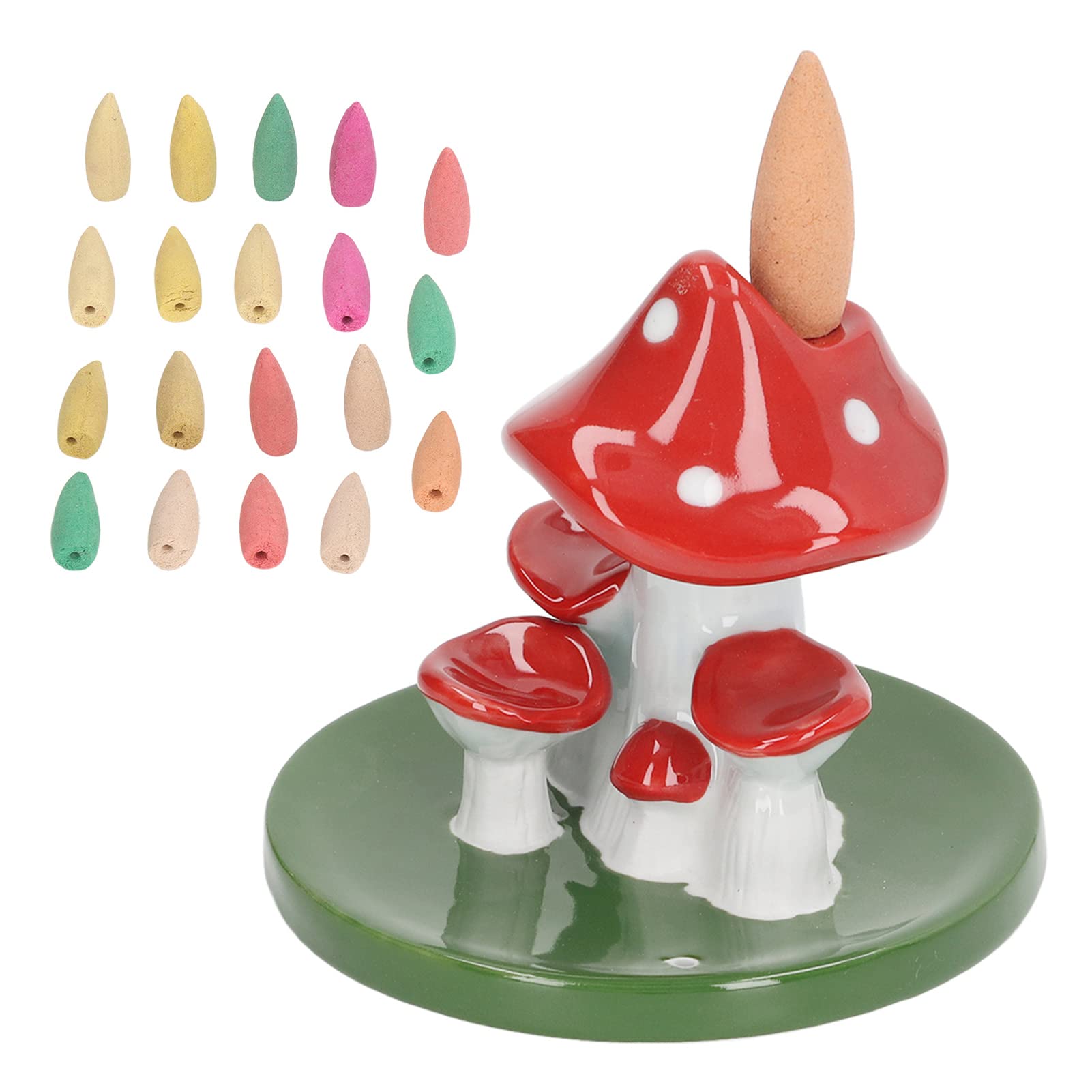 Mushroom Backflow Incense Burner,Incense Holder,Mushroom Backflow Incense Burners Cute Waterfall Incense Holder with 20 Incense Cones for Bedroom Office Decor
