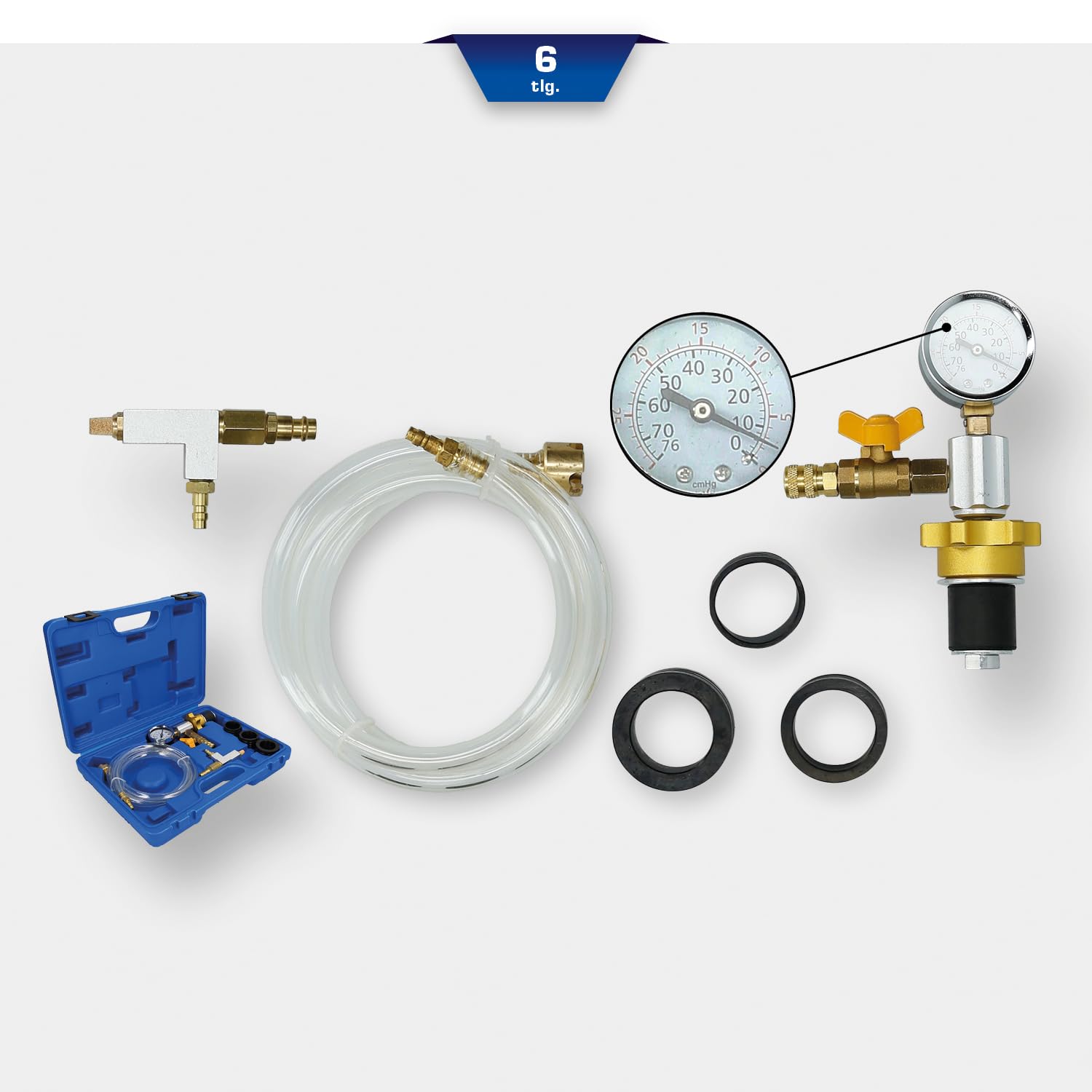 BRILLIANT TOOLS BT521050 Kühlsystem Befüll- und Entlüftungsgerät | 6-tlg. [Powered by KS TOOLS], Mit Stabilem Blauen Transportkoffer