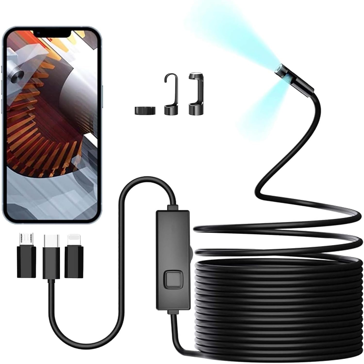 Borescope,Dual Lens Endoscope Camera with Light,Scope Sewer,Snake Inspection Endoscope,Articulating Industrial Endoscope