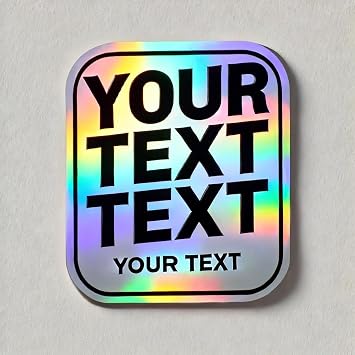 MC MOTOPARTS 5-1000 Bulk Custom Holographic Stickers - Personalized 210 Inch Die-Cut Labels - Choose Your Text Content, Font, Color, Background & Shape, Durable, Waterproof Decals for Logo, Laptops