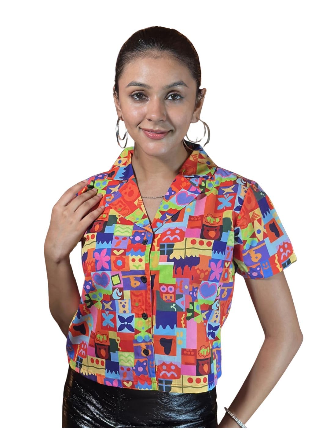 tandul Women's Printed Multicolor Crepe Shirt Regular Fit Half Sleeve Shirt for Womens Soft & Breathable & Comfortable Outfits for Office, Casual, Festive & Party (11877)-picture-14