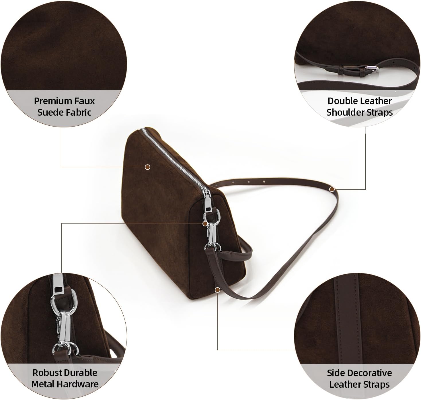 Suede Tote Bags for Women, Suede Purse Handbag Vintage Slouchy Hobo Shoulder Crossbody Bag - Image 4