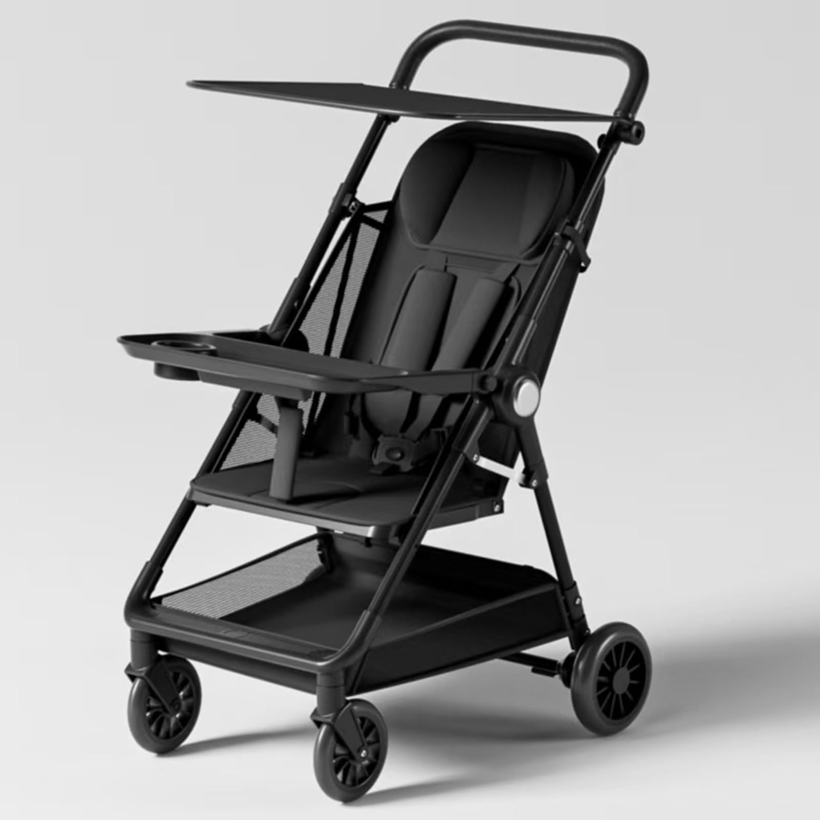 Beauenty Lightweight Baby Stroller Compact Portable Travel Stroller for Baby Boy Girl 6-60 Monthes, 360° Universal Wheel with Brake, Sunshade, Detachable Child Food Tray, Foldable Travel Gear (Black)