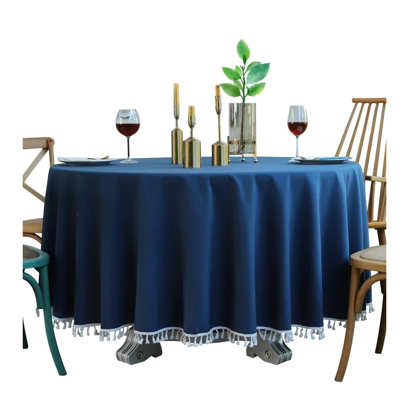 Tovaglia Tavolo Feste, Tovaglia Cotone e Lino Blu Scuro Colori Solidi Copri Tavolo 120CM per Soggiorno Cucina