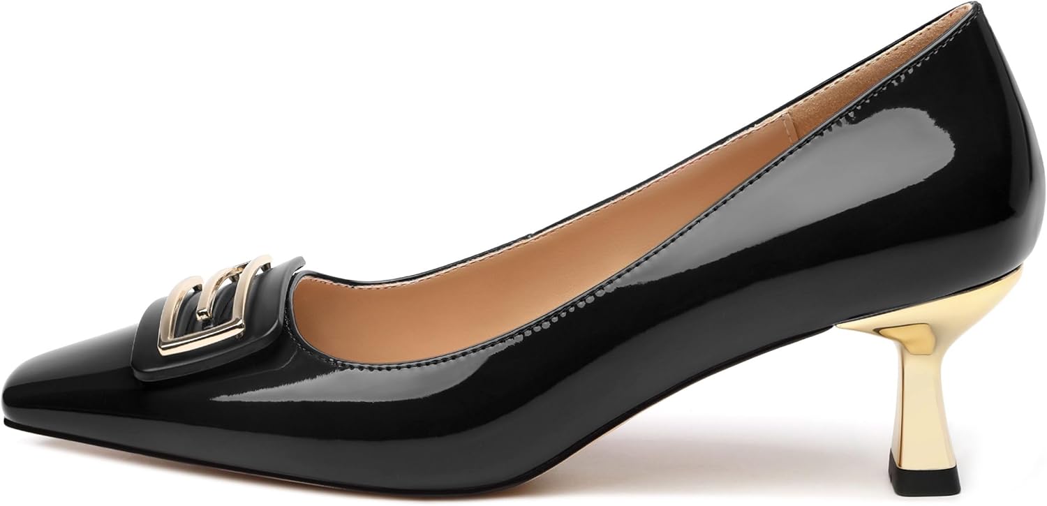 Women's Pumps Kitten Heels for Women Square Toe Low Heel Closed Toe Pumps Patent Slip-On High Heels Women's Work Office Wedding Party Shoes 2 Inch - Image 4