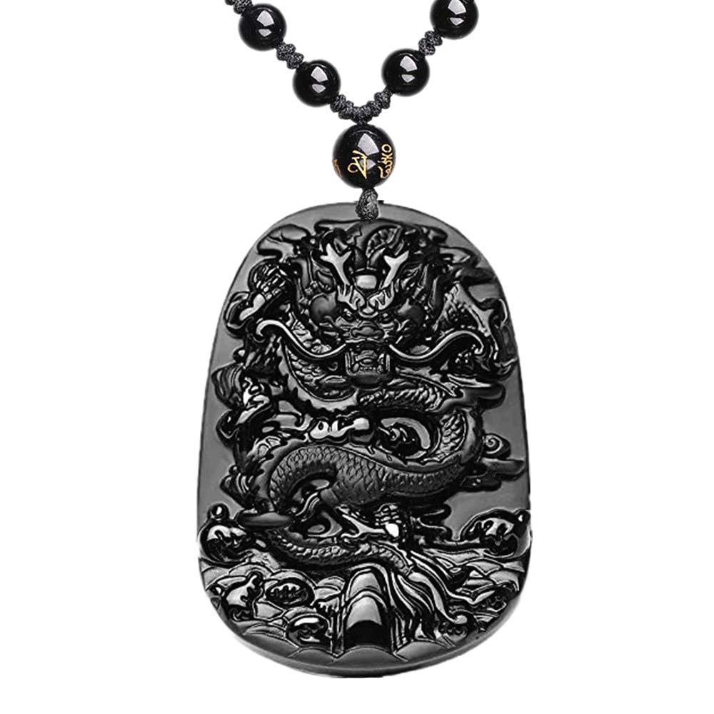 Black Obsidian Necklace Talisman Amulet Protection Pendant with Adjustable Bead Chain Reiki Healing Crystal Energy Stone Spiritual Jewelry Gifts