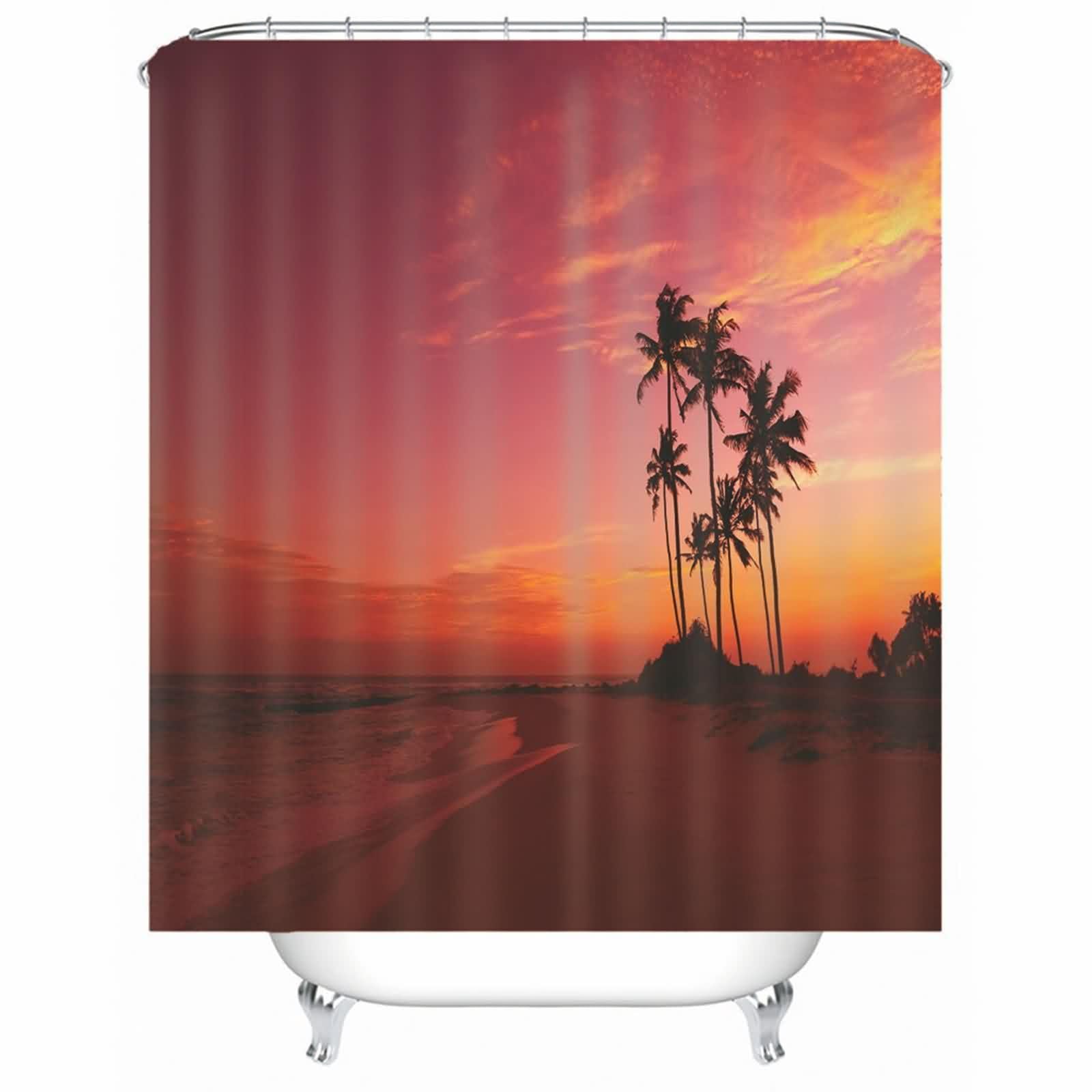 Rideau de douche orange à motif coucher de soleil pour réveiller la déco de votre salle de bain