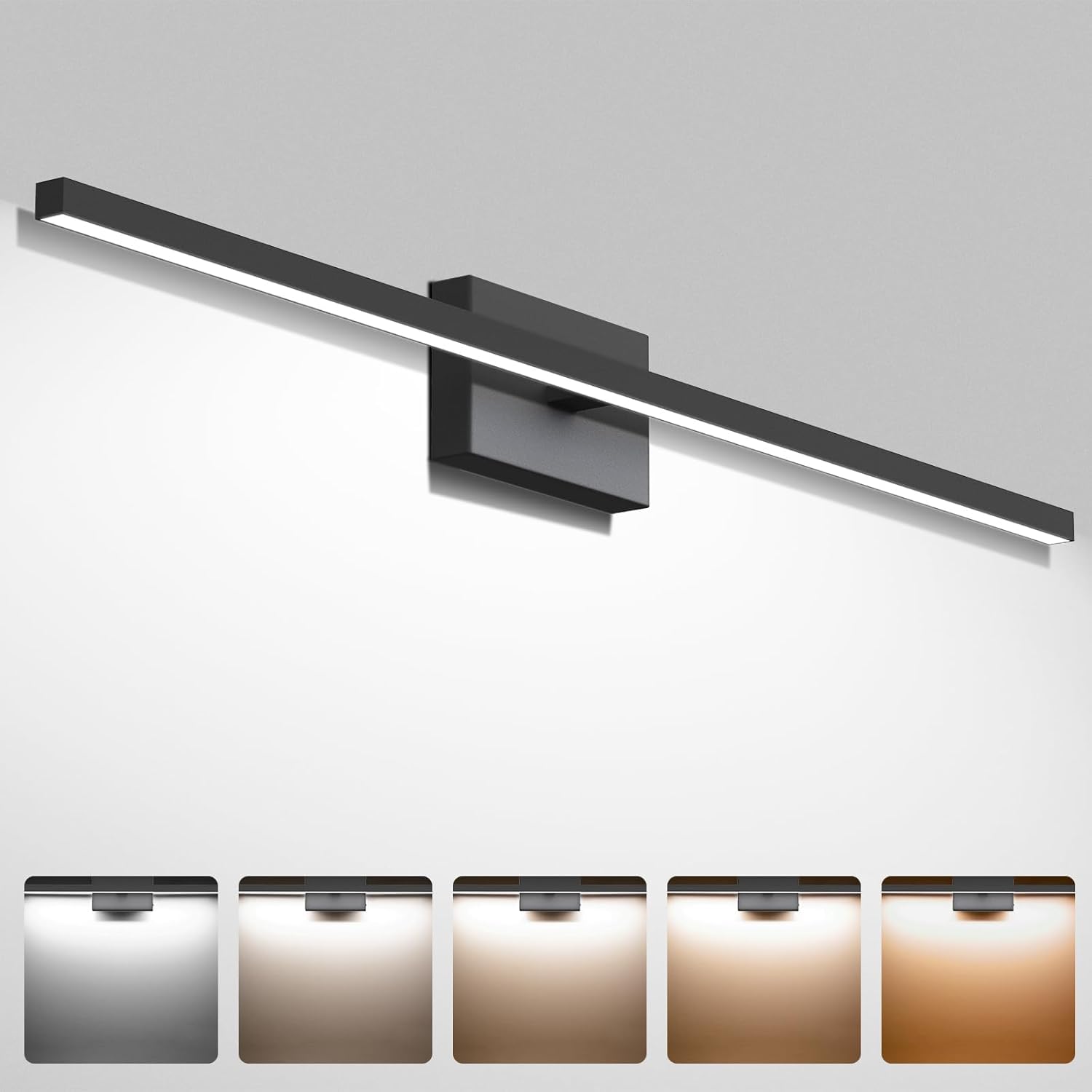 NIORSUN31.5 inch Modern Bathroom Vanity Light Dimmable 5CCT 1260LM 18W LED Bathroom Lights Over Mirror Black Wall Lighting Fixtures for Bathroom Bedroom Living Room Cabinet- ETL Certified