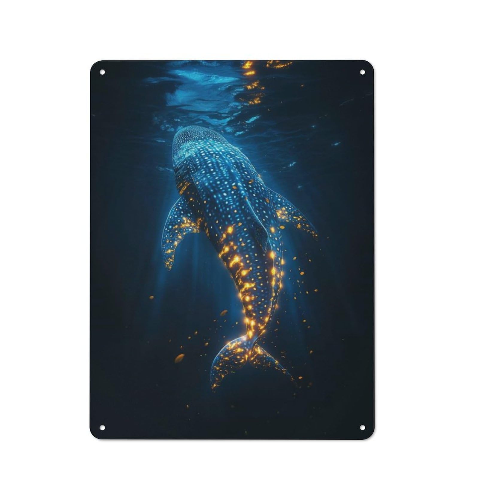 Junmoney Glowing Whale Shark Tin Sign 40X30cm For Café Or Home Bar, Rustic Wall Decor, For Café-Style Decor Fans