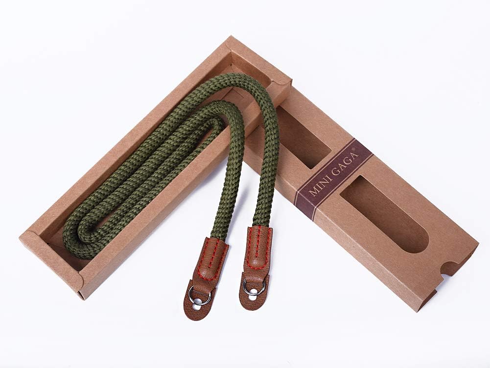 Vintage Handmade Cotton Leather Camera Neck Strap for Leica Nikon Fuji Pentax Canon Panasonic Sony Short Army Green