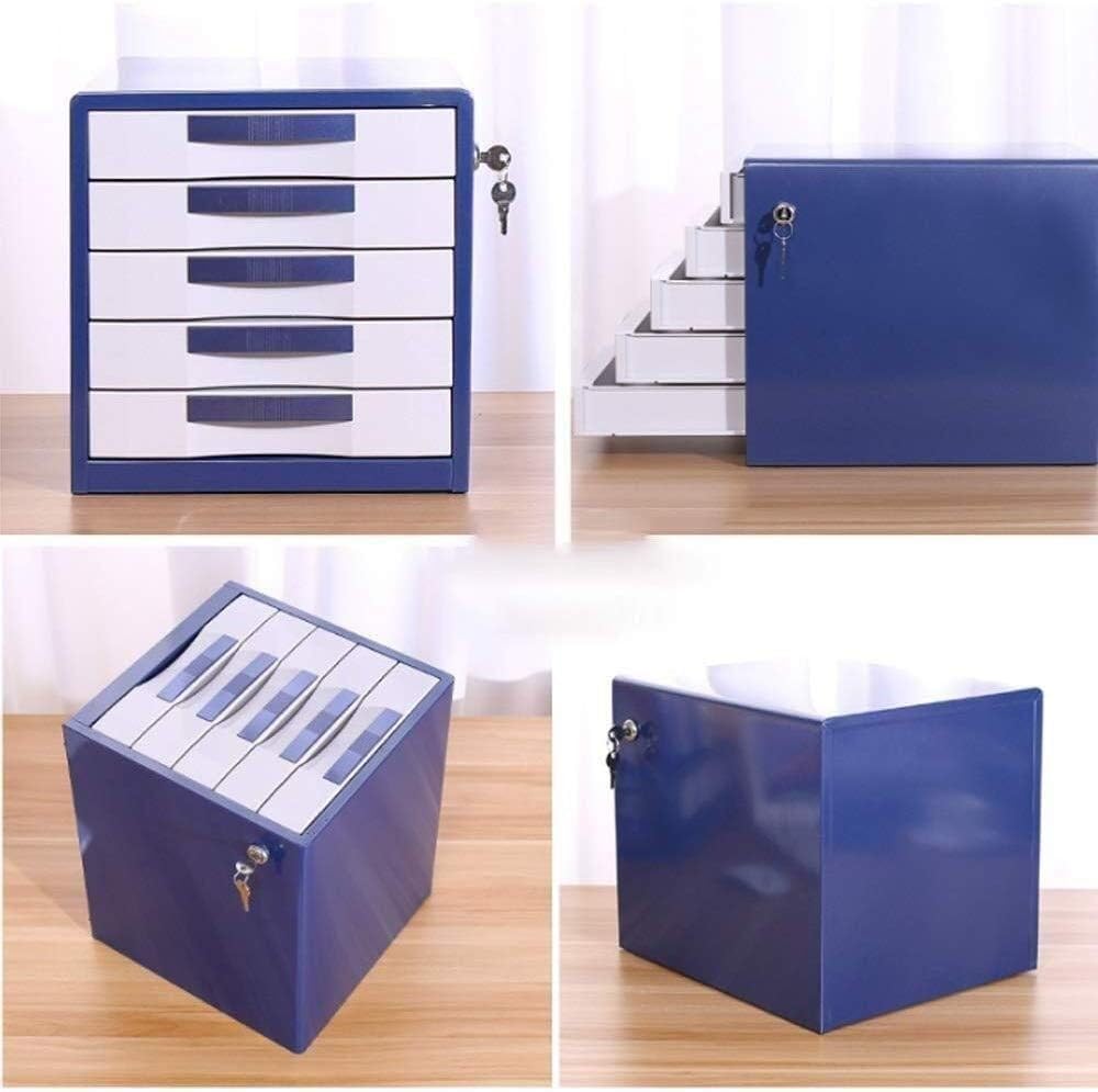 Schedario a 5 cassetti con serratura, | Organizer da scrivania in metallo for casa e ufficio for cartelle A4/sospese, armadietto con serratura(Blue)
