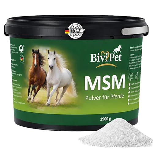 BiviPet MSM Pulver für Pferde – 1,9 kg | 100% reines MSM ohne Zusätze | Für Gelenke, Beweglichkeit, Sehnen & Hufe | Eimer mit Henkel inkl. Dosierlöffel | Made in Germany