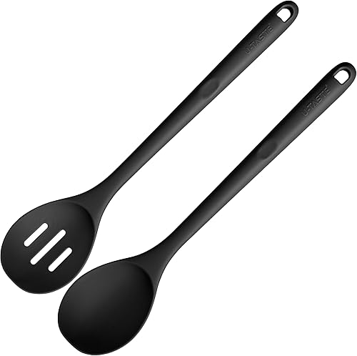 Miniatura 1 de Cucharas de silicona resistentes al calor de 600F U-Taste Cuchara de cocina sólida y ranurada de 13.3 pulgadas, utensilio de goma largo