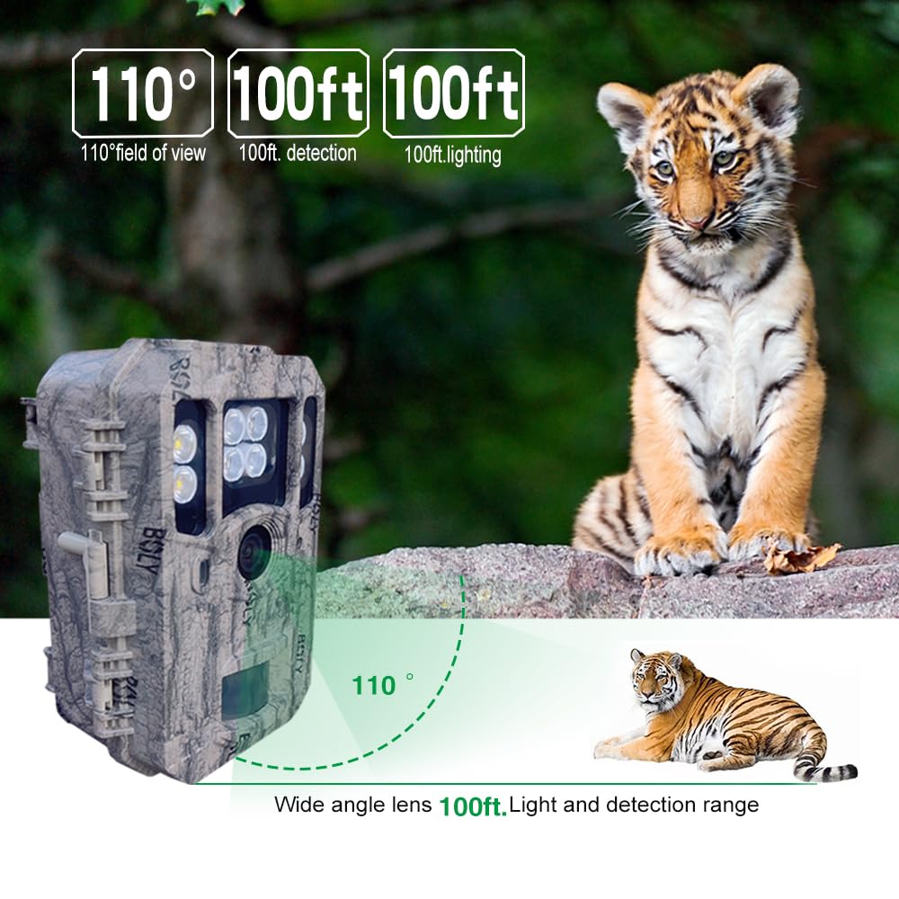 BolyGuard Trailkamera,Wildkamera 56MP Jagdkamera 4K Dual Objektiv Weiß LED mit 940nm unsichtbarem Blitz 100 -Fuß -Erkennungsunterstützung wasserdicht Fotofalle für Revierüberwachung 512G BG662-HQ