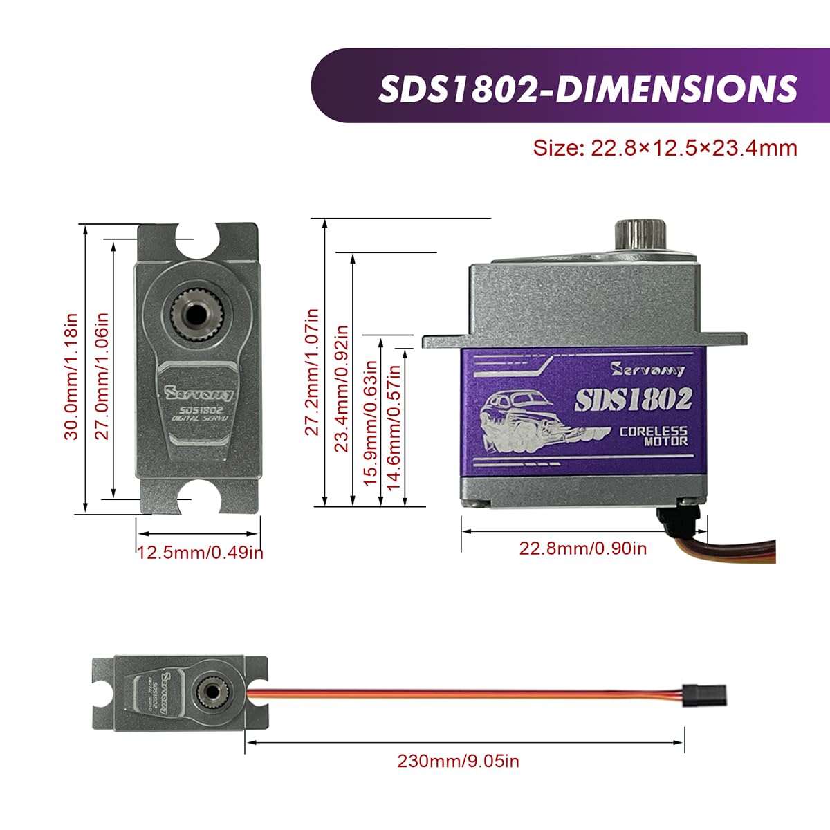 SDS1802 TRX4M Servo Aggiornamento - Servomotore RC Coreless ad alta coppia 8.4V 0.07S 180° IP67 impermeabile Full Metal Micro Servo per piccoli RC Crawler, Robot Modelli TRX