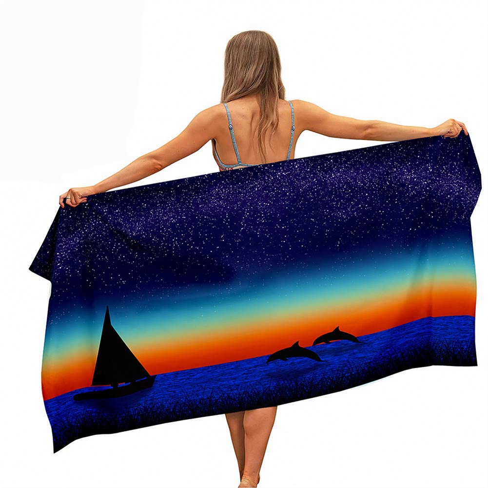 Surwin Girls Starry Sky Beach Bath Towel, Jump Dolphin Print Microfibre Quick Dry Extra Large Lightweight Super Soft Summer Towels For Travel Vacation Pool Swim Or Sports Fitness (,80X160cm)