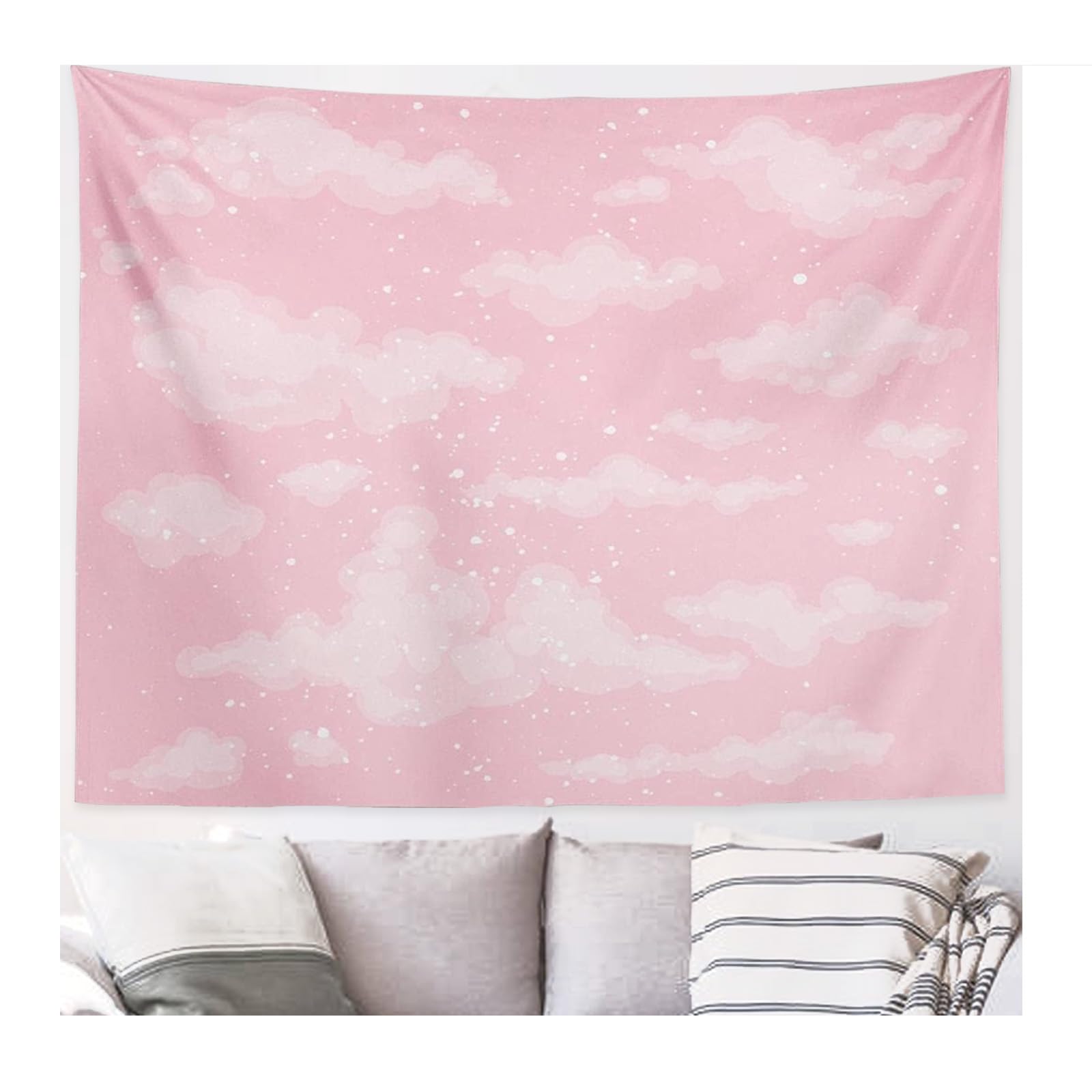 XSHANG Pink Cloud Tapestry for Bedroom Decor, Aesthetic Home Decorations for Backdrop, Cute White Heaven Sky Tapestries, Wall Hanging for Teen Girls College Dorm, Living Room, Ceiling (Pink, (59Wx79L), Unframed)