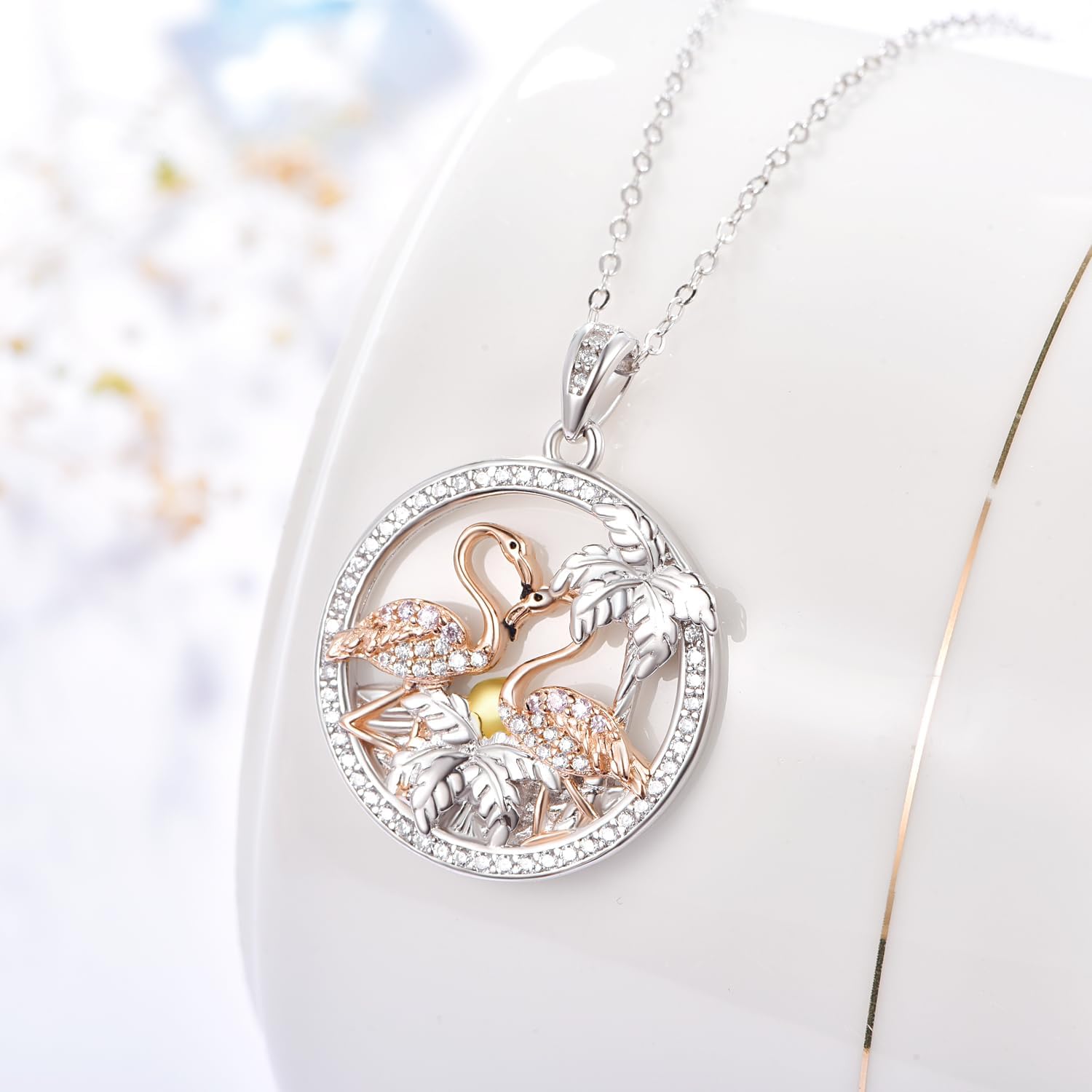 KINGWHYTE Pink Flamingo Necklace 925 Sterling Silver Heart Pendant Necklaces Animal Jewelry Birthday Valentine's Day Gifts for Women - Image 2