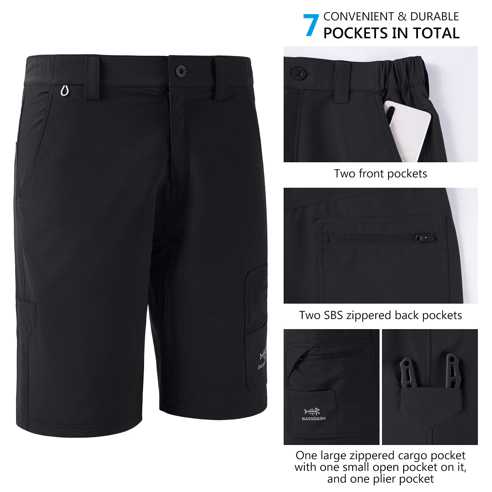 Bassdash FP01M 10,5 Zoll Angel Shorts Kurze Hose für Herren schnell trocknend UPF 50+ wasserabweisend